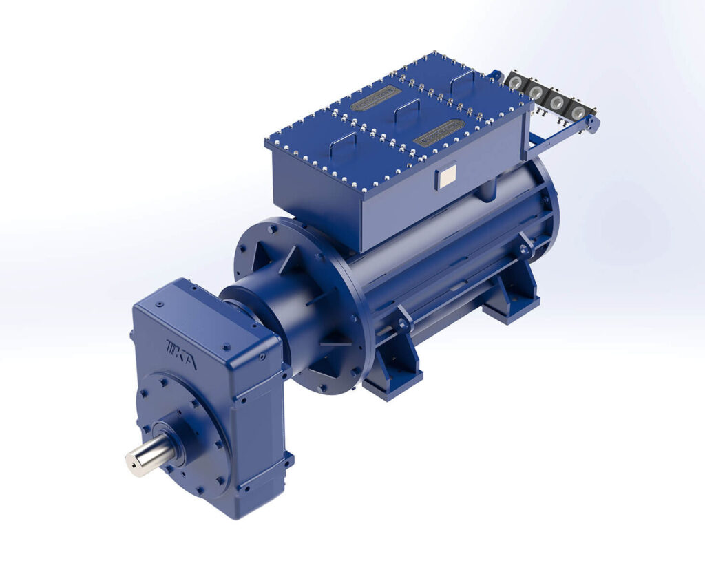 Short-circuit anchor 4-pole submersible motors with gearbox up to 1,250kW. IE3 efficiency